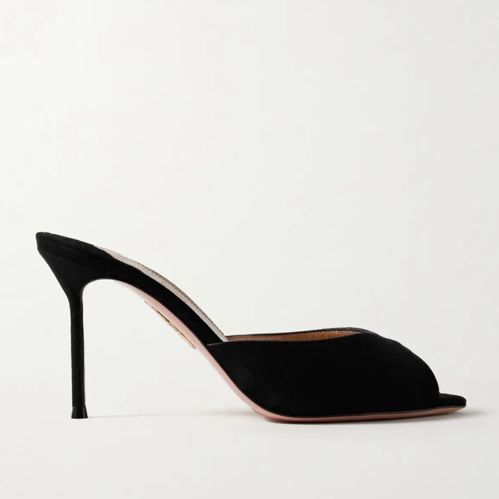 AQUAZZURA  Alex Rivière 85 Black Suede Peep-toe Mules 35/5 (actual photos soon) - Picture 5 of 11